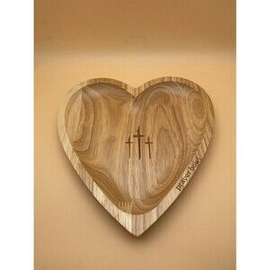 Wooden Heart Prayer Bowl | Religious Catchall Dish | 3 Crosses Art
